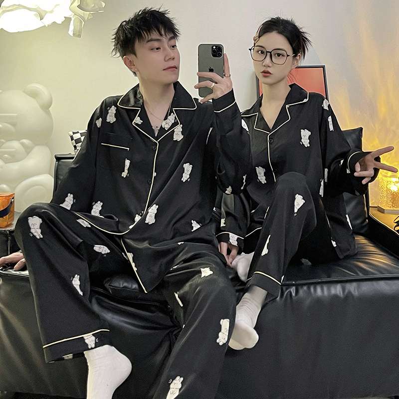 メンズパジャマ 紳士用クマ柄シルクパジャマ
