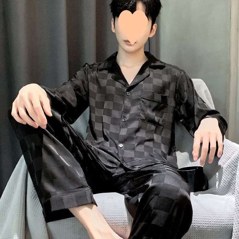 メンズパジャマ アルファベット柄シルクパジャマ